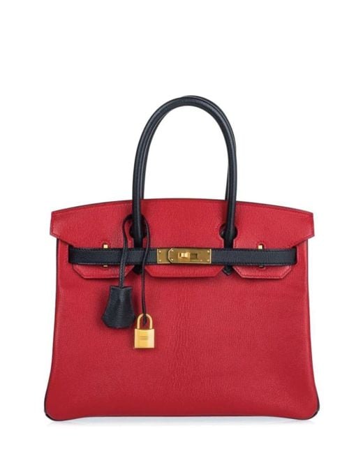 Hermès Red Hermes Birkin Hss 30 Bag Rouge Casaque And Black Chevre Brushed Gold Hardware
