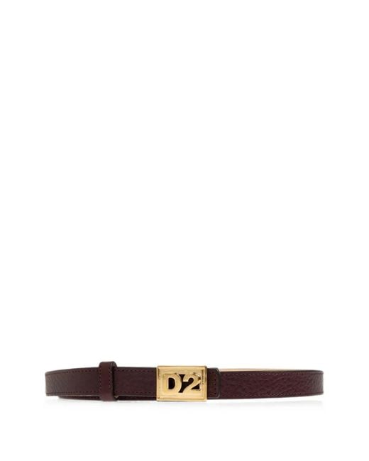 DSquared² White Logo-Plaque Pebbled Leather Belt