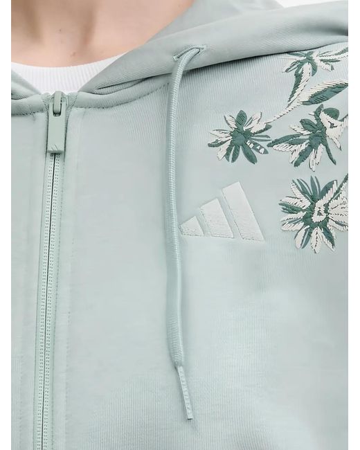 Adidas Blue Floral-Embroidered Zip-Up Hoodie