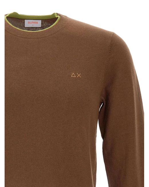 Sun 68 Brown Crew-Neck Sweater for men