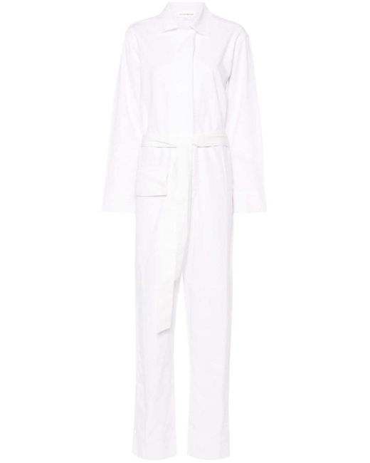 Victoria Beckham White Belted Cotton Jumpsuit
