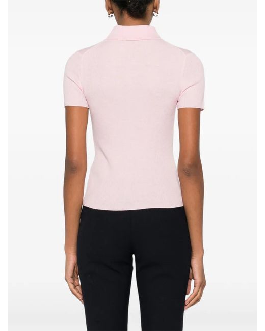 Maje Geribbeld Poloshirt Met Knopen in het Pink