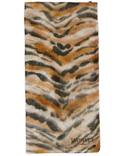 Twinset Gray Leopard-Print Scarf