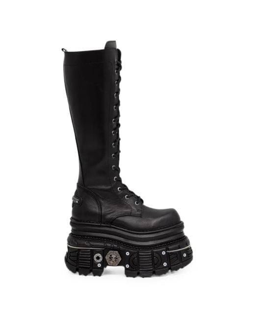 New Rock Black Lace-Up Platform Boots