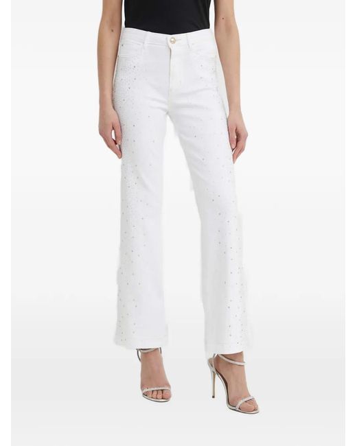 Guess White Rhinestone-Embellished Flared Jeans