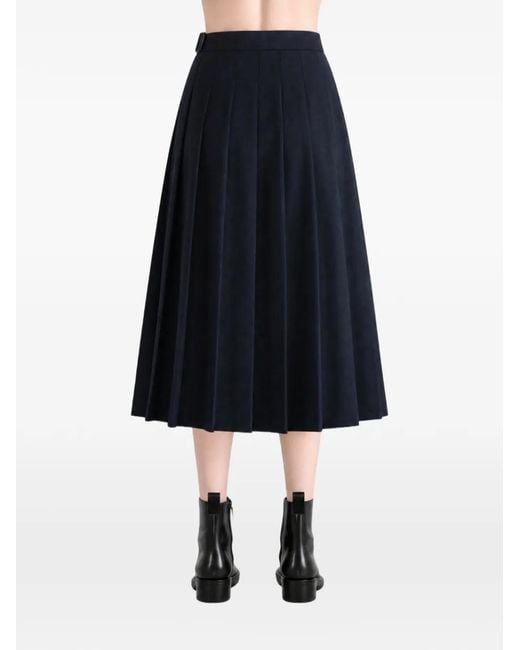 Auralee Black Belted Pleated Midi Skirt