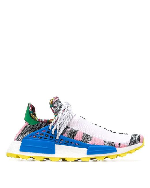 Adidas Blue X Pharrell Williams Solar Hu Nmd "solar Pack Moth3r" Sneakers