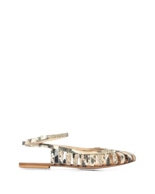 Anna F. White Snake-Effect Caged Sandals