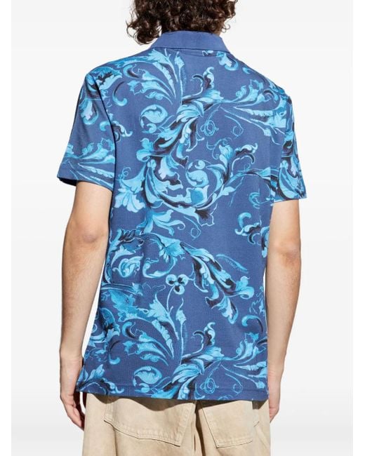 Versace Jeans Couture Blue Baroque-Print Polo Shirt for men