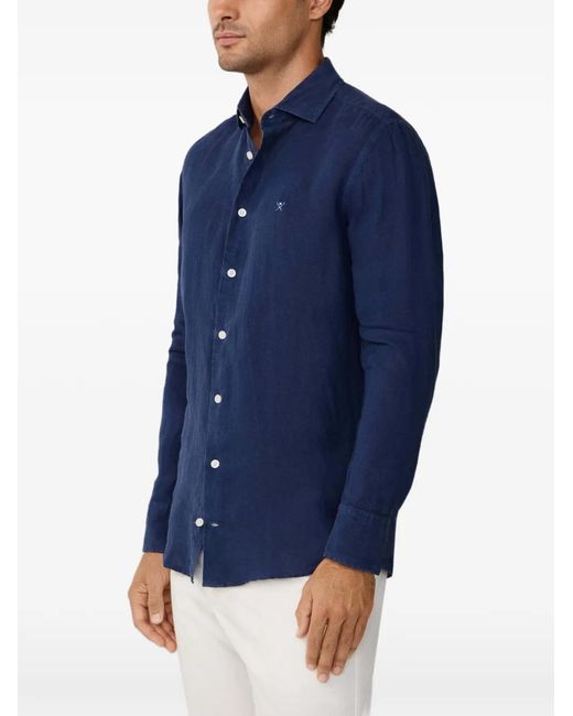 Hackett Blue Logo-Embroidered Linen Shirt for men