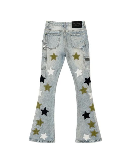GUAPI Gray Star-Appliqué Distressed Jeans for men