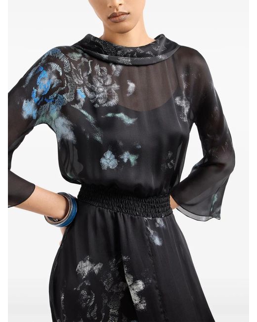 Giorgio Armani Black Floral-Print Silk Maxi Dress