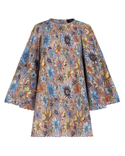 Etro Blue Printed Lace Minidress