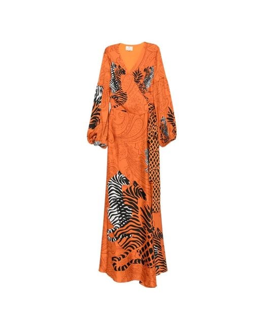 Twinset Orange Tiger-Print Maxi Dress