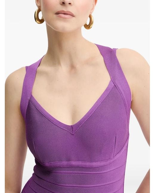 Hervé Léger Purple Sutton V-Neck Maxi Dress