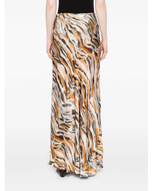 Twinset Metallic Animal-Print Satin Maxi Skirt
