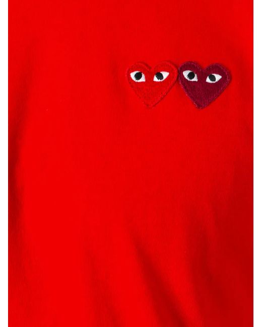 COMME DES GARÇONS PLAY Red Double Small Heart-Appliquéd Cotton-Jersey T-Shirt for men