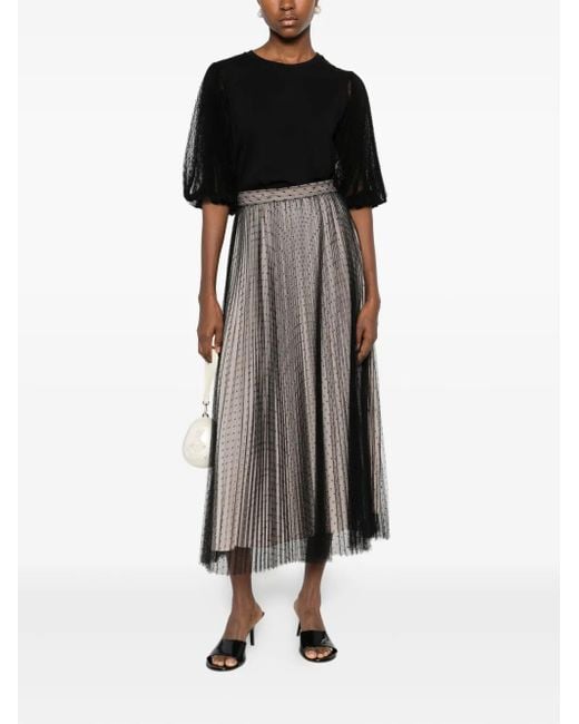 Twinset Women's Black Mesh-Sleeve Top