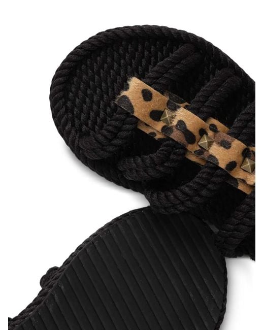 Bohonomad Black Serengeti Leopard-Print Rope Sandals