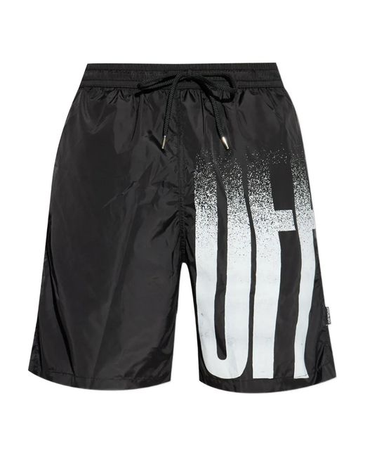 Off-White c/o Virgil Abloh Black Logo-Print Drawstring Swim Shorts for men