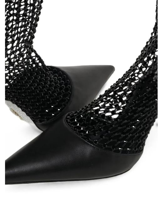 Rene Caovilla Black Crystal-Embellished Mesh Pumps