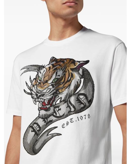 Philipp Plein White Tattoo-Print Cotton T-Shirt for men