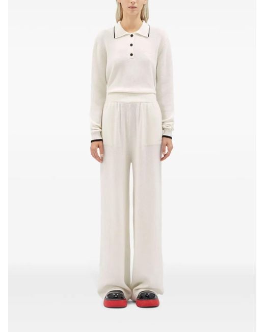 MSGM White Logo-Embroidered Wide-Leg Trousers