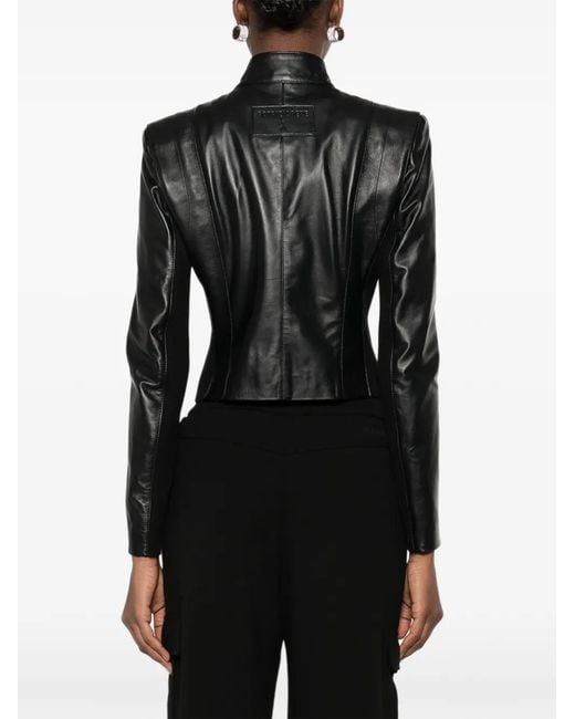 Patrizia Pepe Black Knitted Inserts Leather Biker Jacket