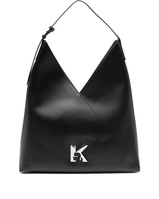 Karl Lagerfeld Black Logo-Appliqué Shoulder Bag