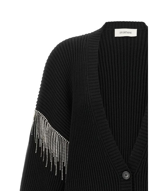 Sportmax Black Pagine Rhinestone-Fringe Cardigan