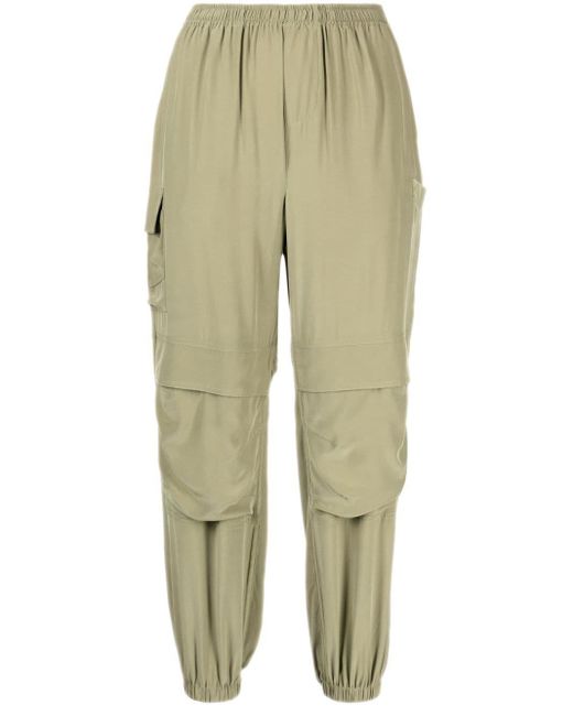 John Elliott Green Multiple-pockets Cropped Silk Trousers