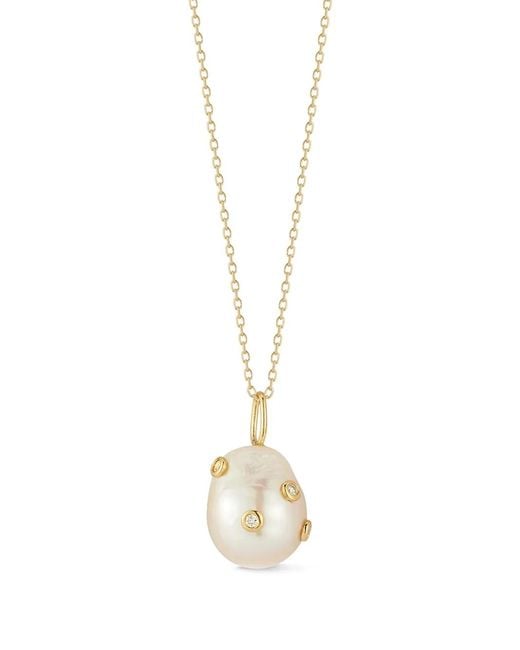 Mateo Metallic 14Kt Baroque Pearl And Diamond Necklace
