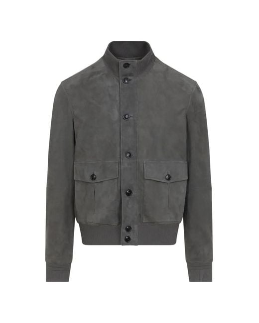 Zegna Gray Buttoned Leather Jacket for men