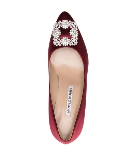 Manolo Blahnik Red Hangisi 70Mm Crystal-Buckle Pumps