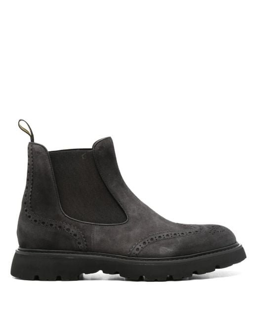 Doucal's Black Brogue-Trim Ankle Boots for men