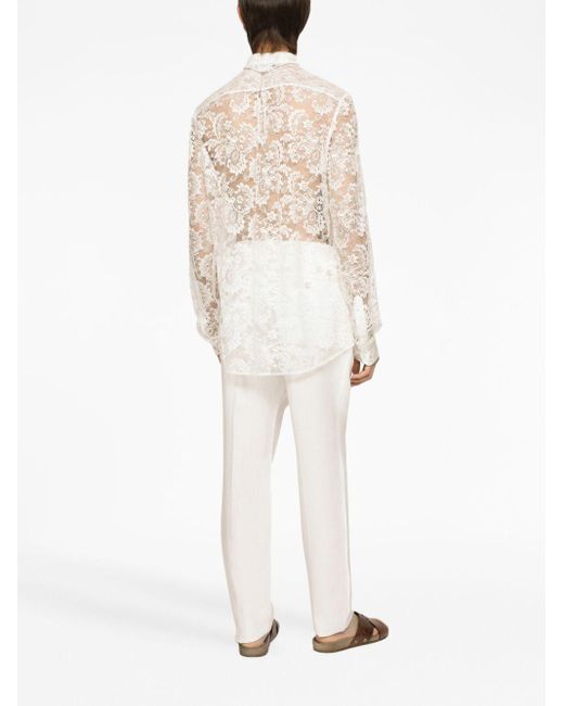 Dolce & Gabbana White Sheer-coverage Lace Shirt for men