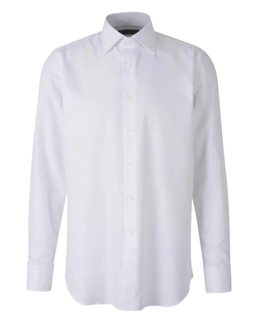 Canali White Collared Cotton Shirt for men