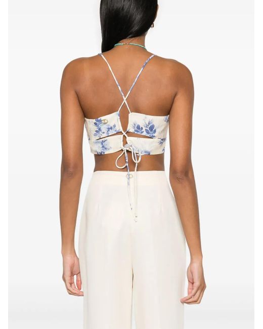 Twinset Blue Cropped-Top Mit Blumen-Print