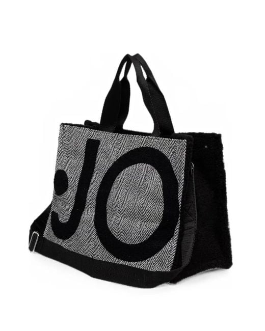 Liu Jo Black Large Check-Pattern Logo-Patch Tote Bag