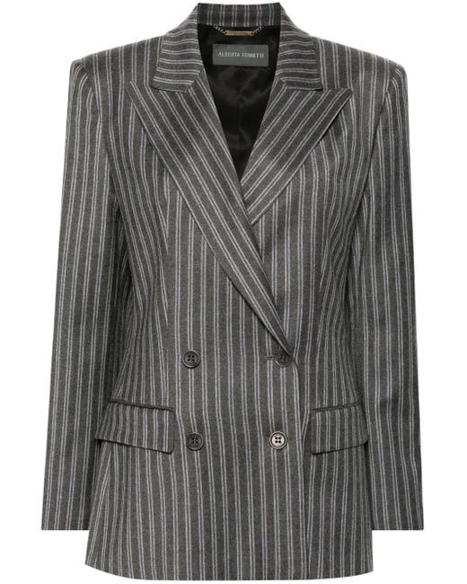 Alberta Ferretti Black Flannel Double-Breasted Blazer