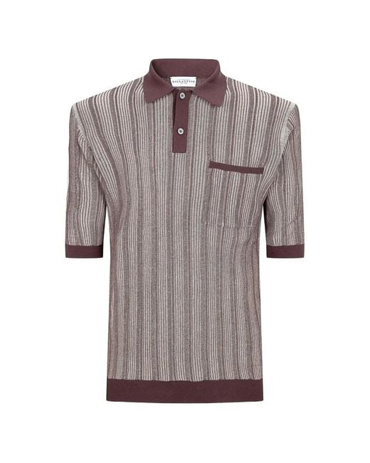 Ballantyne Gray Ribbed-Knit Polo Shirt for men