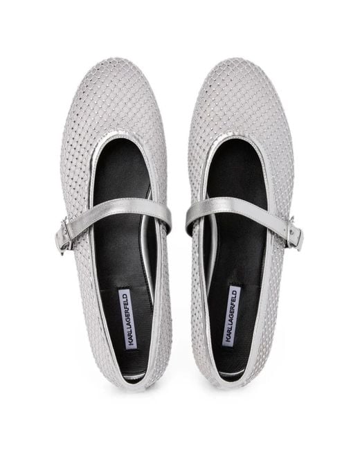 Karl Lagerfeld White Karo Gemstone Mary Jane Flats