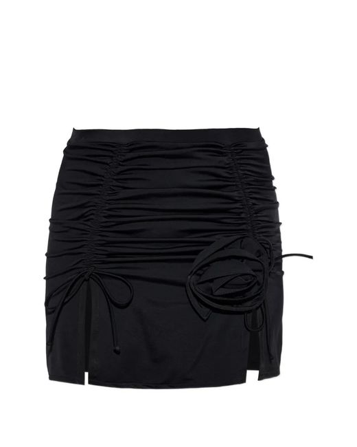 Moschino Black Ruched Rosette-Detail Mini Skirt