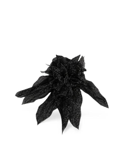 Alberta Ferretti Black Floral-Motif Silk Brooch