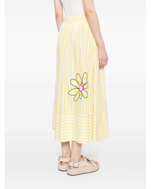 MIRA MIKATI Yellow Floral-print Striped Midi Skirt