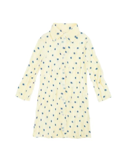 GONGDID DESIGN White Floral Pleated Shirt-Dress