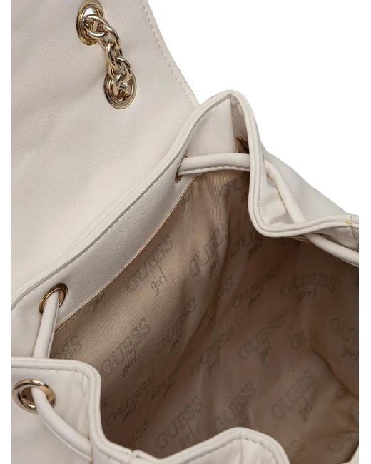 Guess White Small Quilted-Finish Drawstring Backpack