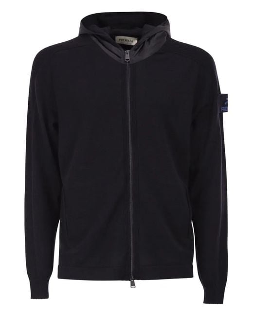Premiata Blue Logo-Patch Hooded Cardigan for men