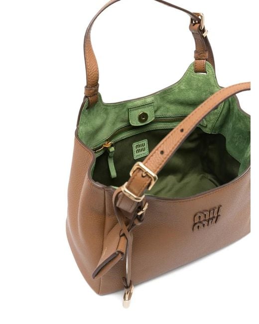 Miu Miu Brown Padlock-Detail Leather Shoulder Bag