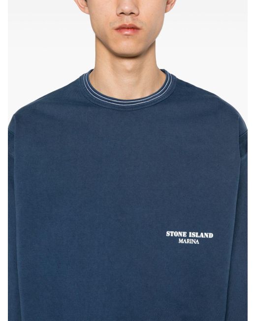 Sweat en coton à logo imprimé Stone Island pour homme en coloris Blue